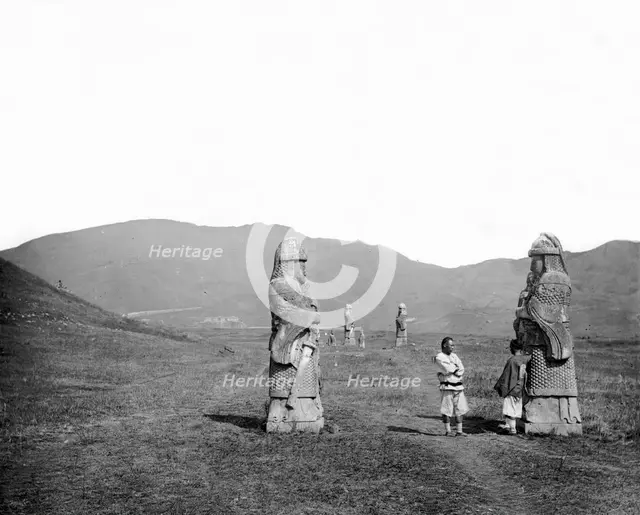 Nanking, Kiangsu province, China: stone warriors at the tomb of Zhu Yuanzhang, the first..., 1871. Creator: John Thomson.