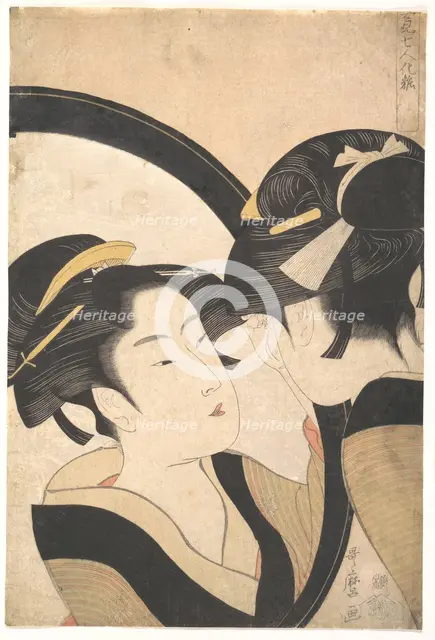 Naniwa Okita admires herself in the mirror, c.1790-1794. Creator: Utamaro, Kitagawa (1753-1806).