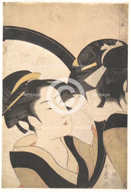 Naniwa Okita admires herself in the mirror, c.1790-1794. Creator: Utamaro, Kitagawa (1753-1806).