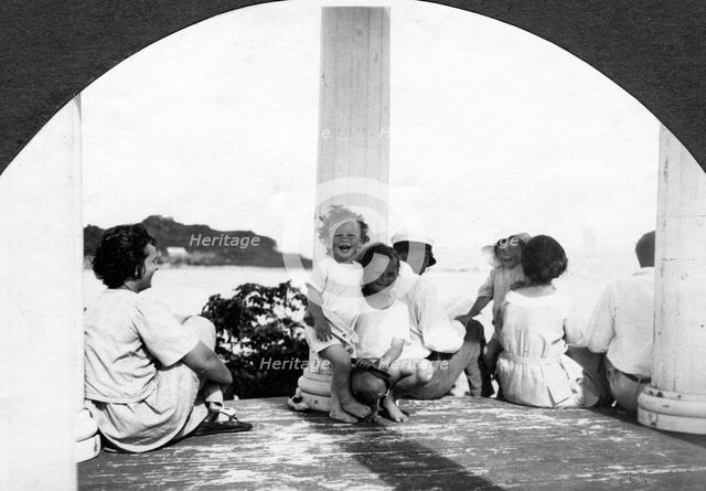 Nanny Ekaterina, Yuli and Vera Briner, unknown, Vera Dmitrievna Briner with daughter..., 1923. Creator: Unknown.