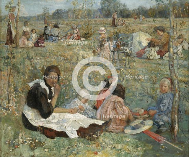 Nanny with children, 1912. Artist: Brodsky, Isaak Izrailevich (1884-1939)