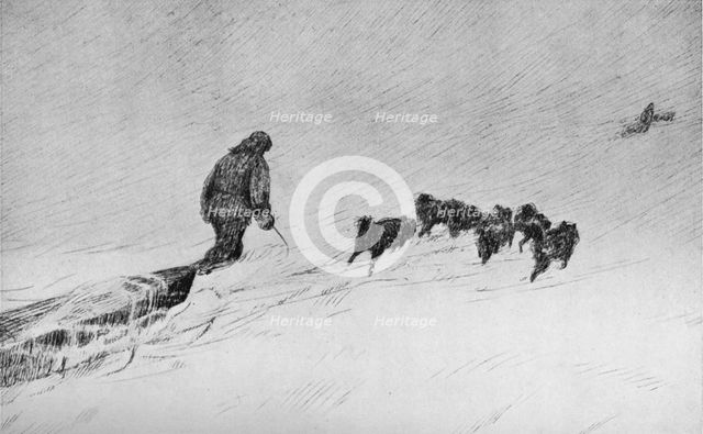'Nansen and Johansen Sledging Through The Drift Snow in 1895', 1896, (1928). Artist: H Egidius.