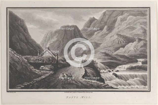 Nantz Mill, from "Remarks on a Tour to North and South Wales, in the year 1797, September 1, 1799. Creator: John Hill.