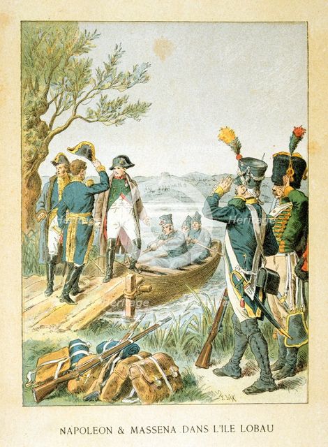 'Napoleon and Massena on the Island of Lobau', May 1809, (19th century). Artist: Anon