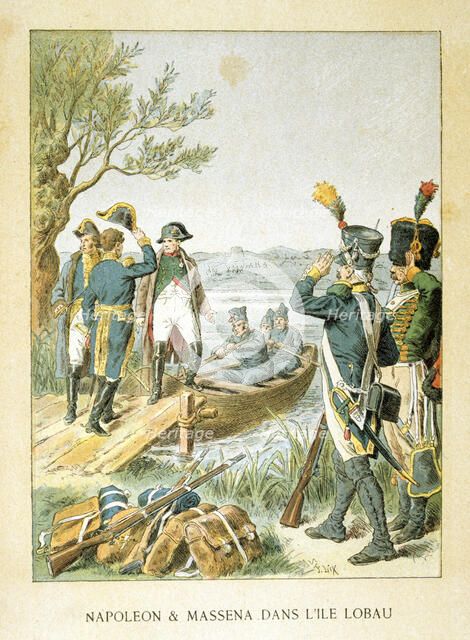 'Napoleon and Massena on the Island of Lobau', May 1809, (19th century). Artist: Anon