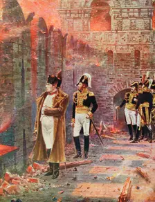 Napoleon and his staff watching the burning of Moscow, 1812 (late 19th century)