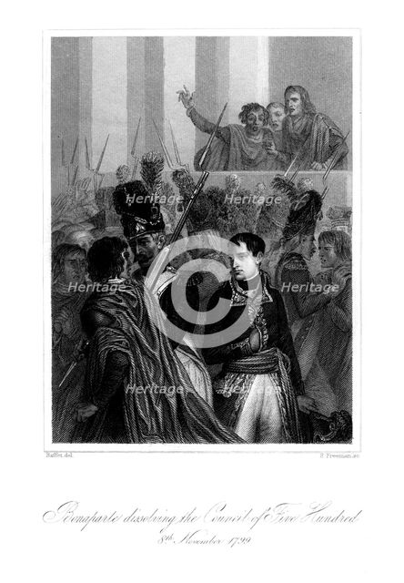 Napoleon Bonaparte (1721-1818) dissolving the Council of Five Hundred, 1845.Artist: S Freeman