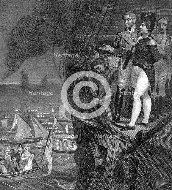 Napoleon Bonaparte (1721-1818) on board the 'Belerophon' off the coast of Plymouth, 19th century. Artist: Unknown