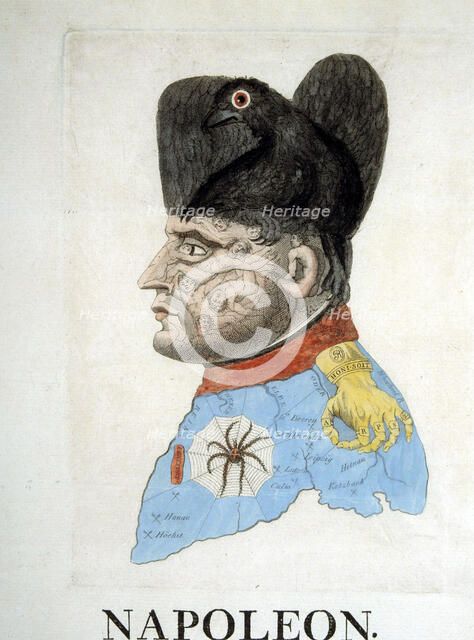 Napoleon Bonaparte (1769-1821), French emperor, satirical engraving.