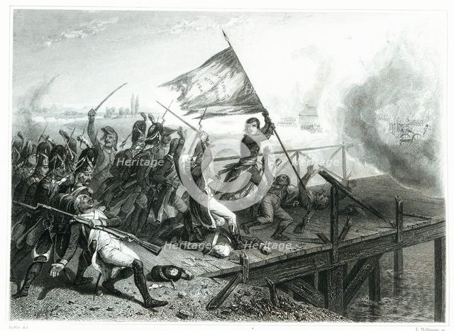 Napoleon Bonaparte on the Bridge of Arcole in the Italian campaign, November 1796, defeating the …