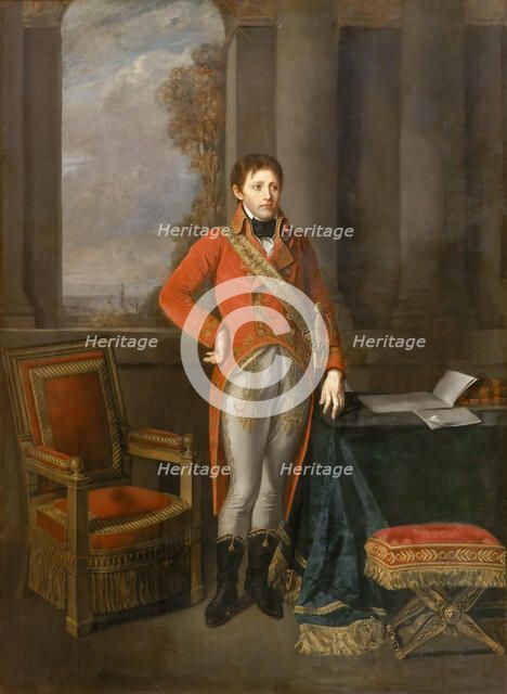 Napoleon Bonaparte as First Consul before a view of Antwerp. Artist: Greuze, Jean-Baptiste (1725-1805)