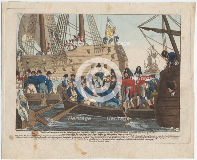 Napoleon Bonaparte as prisoner of the English is brought from the Bellerophon to Northumberland on 8 Artist: Campe, August Friedrich Andreas (1777-1846)