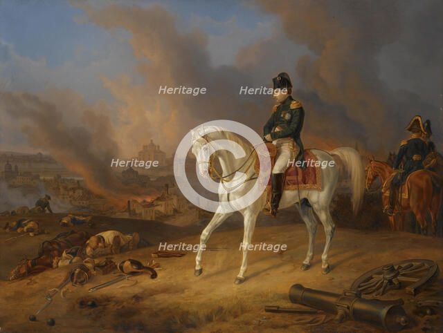 Napoleon Bonaparte before the burning City of Smolensk. Artist: Adam, Albrecht (1786-1862)