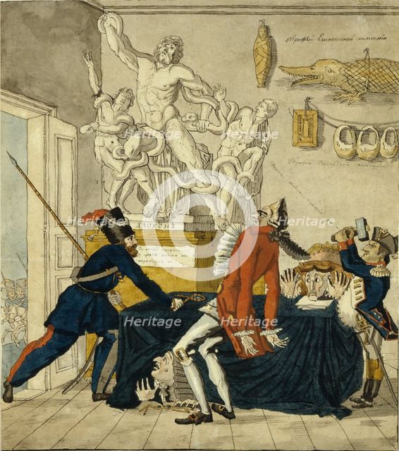 Napoleon Bonaparte selling Stolen Goods, 1813. Artist: Terebenev, Ivan Ivanovich (1780-1815)