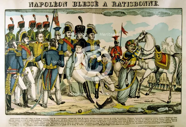 'Napoleon injured at Ratisbon', April 1809, (c1835). Artist: Francois Georgin