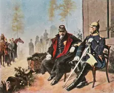 Napoleon III and Bismarck at the weaver's cottage in Donchery, 2 September 1870, (1936). Creator: Unknown