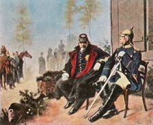 Napoleon III and Bismarck at the weaver's cottage in Donchery, 2 September 1870, (1936). Creator: Unknown