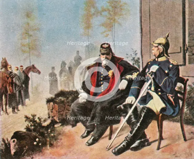 Napoleon III and Bismarck at the weaver's cottage in Donchery, 2 September 1870, (1936). Creator: Unknown.