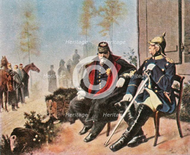 Napoleon III and Bismarck at the weaver's cottage in Donchery, 2 September 1870, (1936). Creator: Unknown.
