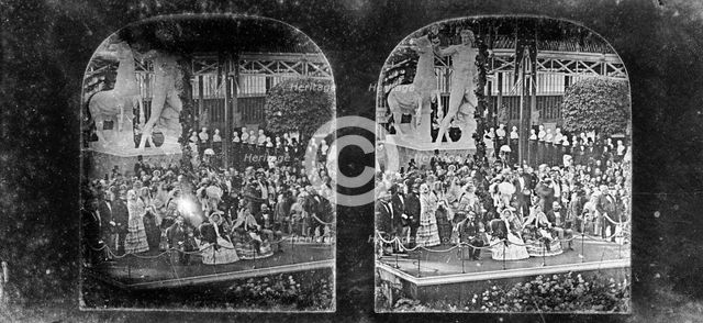 Napoleon III and Queen Victoria visit Crystal Palace, Sydenham, London, 1855. Creator: Unknown.