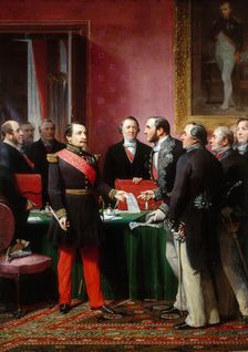 Napoléon III remettant au baron Haussmann le décret d'annexion des communes...(16 février 1859),1865 Creator: Adolphe Yvon