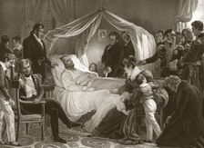 Napoleon on his Deathbed, 5th May 1821, pub. (engraving). Creator: Carl von Steuben (1788 - 1856) after