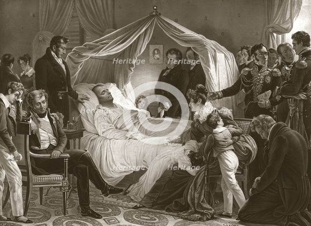 Napoleon on his Deathbed, 5th May 1821, pub.  (engraving). Creator: Carl von Steuben (1788 - 1856) after.