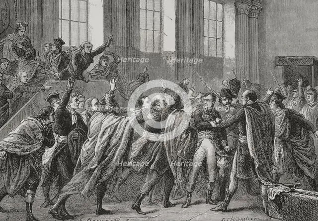Napoleon on the 18th Brumaire in the Council of Five Hundred, the chamber of legislative…, 1879.  Creator: Paul Perrichon.