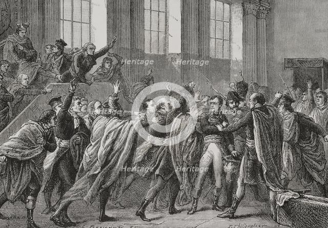 Napoleon on the 18th Brumaire in the Council of Five Hundred, the chamber of legislative…, 1879.  Creator: Paul Perrichon.