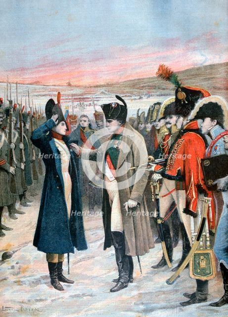 Napoleon presenting female officer Marie Schellinck with the Legion d'Honneur, 1808 (1894). Artist: Lionel Noel Royer