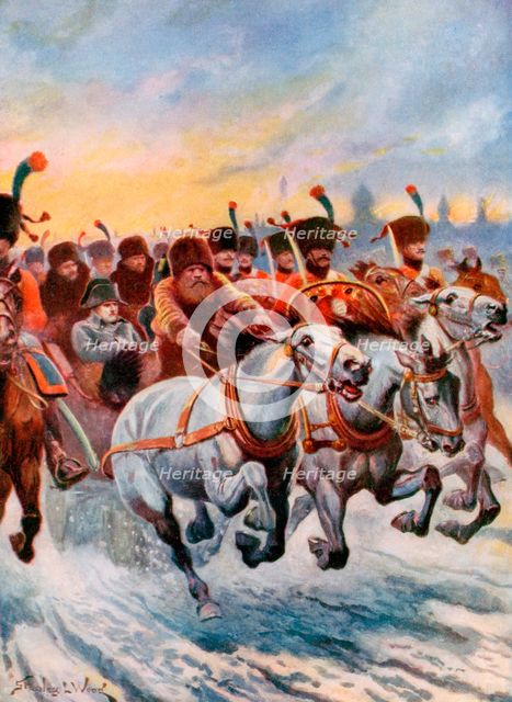 Napoleon retreating from Moscow, 1812. Artist: Unknown