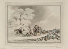 Napoleon retreats from Moscow. Cossacks attacking French soldiers