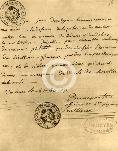 Napoleon's constitutional oath, 6 July 1791, (1921).  Creator: Napoleon Bonaparte I.