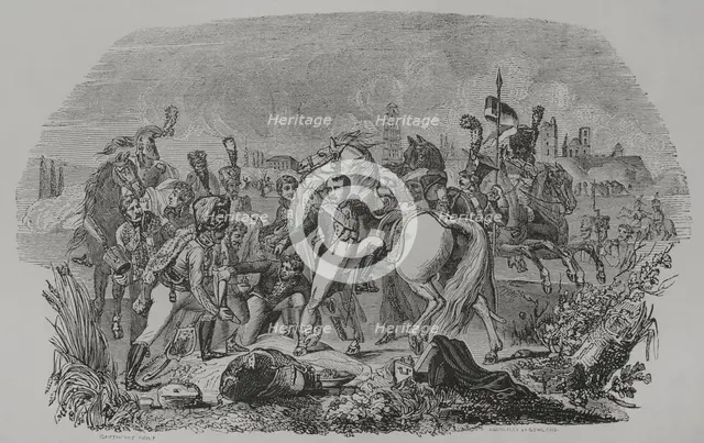 Napoleon wounded in front of Regensburg, 1856.  Creator: John Quartley.