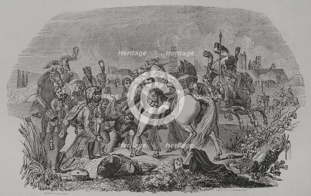 Napoleon wounded in front of Regensburg, 1856.  Creator: John Quartley.
