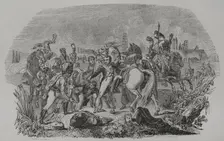 Napoleon wounded in front of Regensburg, 1856. Creator: John Quartley