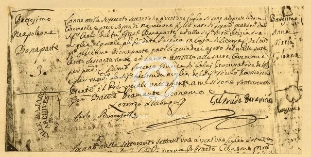 Napoleon's birth certificate, 19 July 1782, (1921). Creator: Unknown.