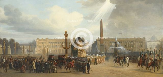 Napoleon's funeral carriage crosses the Place de la Concorde, December 15, 1840, 1844. Artist: Guiaud, Jacques (1810-1876)