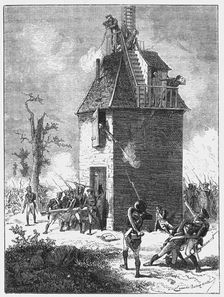 Napoleon's troops defending a telegraph tower, c1815, (c1870)