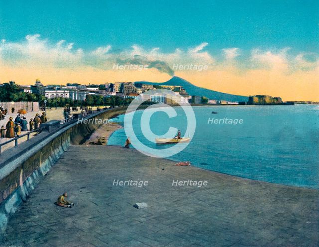 'Napoli - Castello Dell'Ovo E Via Caracciolo Con Vesuvio', c1900. Creator: Unknown.