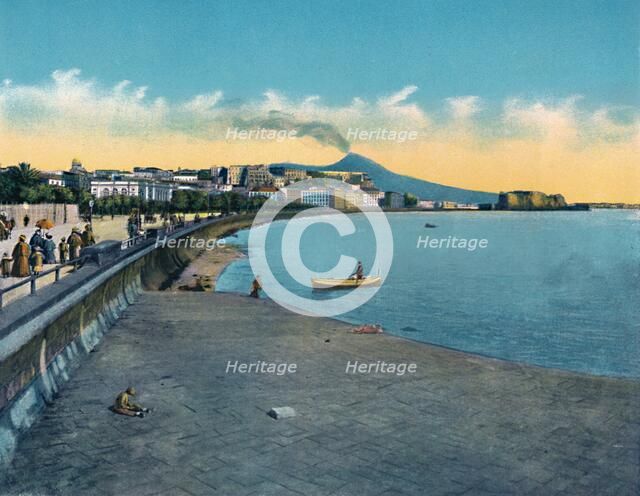 'Napoli - Castello Dell'Ovo E Via Caracciolo Con Vesuvio', c1900. Creator: Unknown.