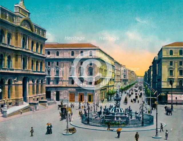 'Napoli - Piazza Borsa Con Fountana Medina', (Fountain of Neptune), c1900. Creator: Unknown.