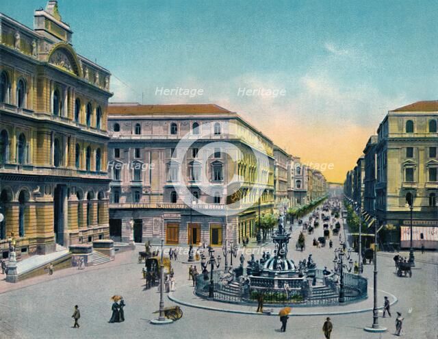 'Napoli - Piazza Borsa Con Fountana Medina', (Fountain of Neptune), c1900. Creator: Unknown.