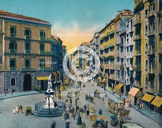 'Napoli - Via Roma, Largo Carita Con Monumento A Carlo Poerio', c1900. Creator: Unknown.