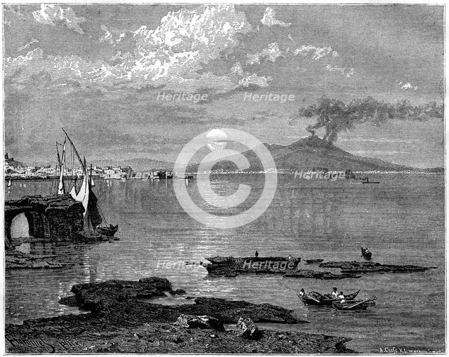 Naples and Mount Vesuvius, from Pausilippe, Italy, 19th century. Artist: Unknown
