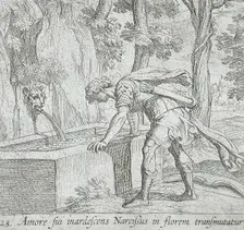 Narcissus at the Well, published 1606. Creators: Antonio Tempesta, Wilhelm Janson