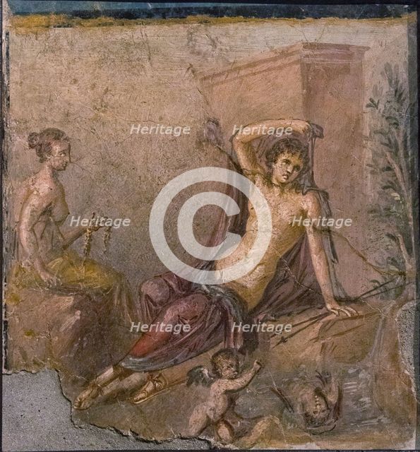 Narcissus, Echo and Eros, 1st H. 1st cen. AD. Creator: Roman-Pompeian wall painting.