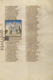 Narcissus Gazing at his Reflection; Roman de la Rose, about 1405. Creator: Unknown