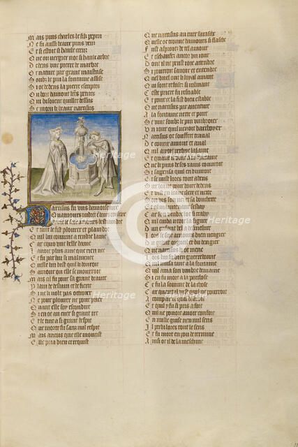 Narcissus Gazing at his Reflection; Roman de la Rose, about 1405. Creator: Unknown.