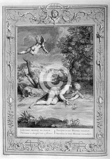Narcissus in love with his own reflection, 1733. Artist: Bernard Picart